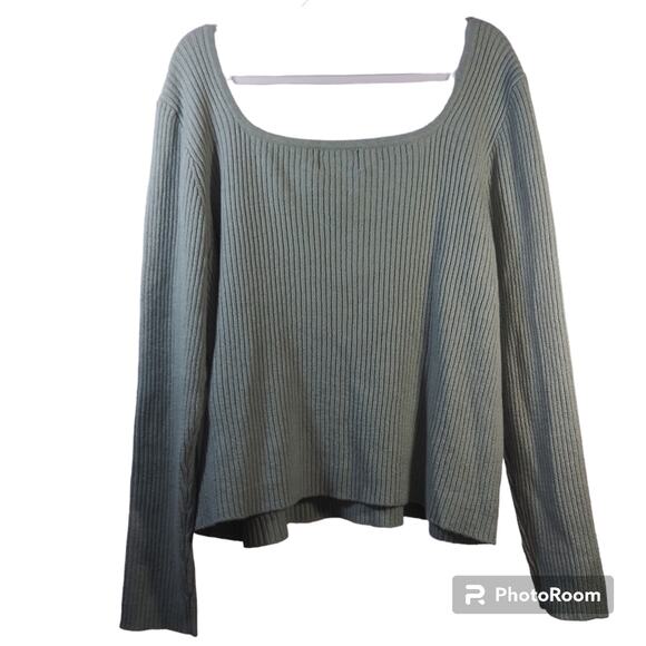 Old Navy Fitted Cropped Square-Neck Rib-Knit Sweater Silver Sage Size 3X - Picture 3 of 10